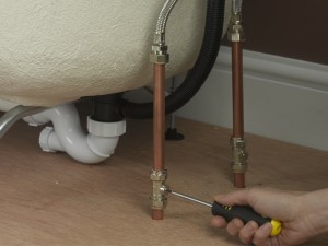 Turning on isolation valves for bath water supply