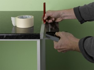 using masking tape on kitchen worktop cutting line