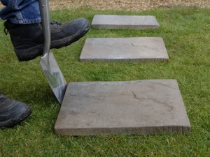 Removing turf for stepping stones
