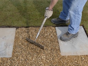 covering weedproof membrane with gravel