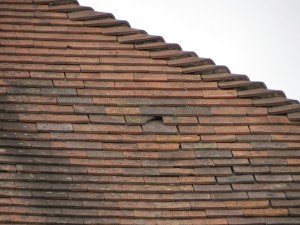 Broken tile on roof